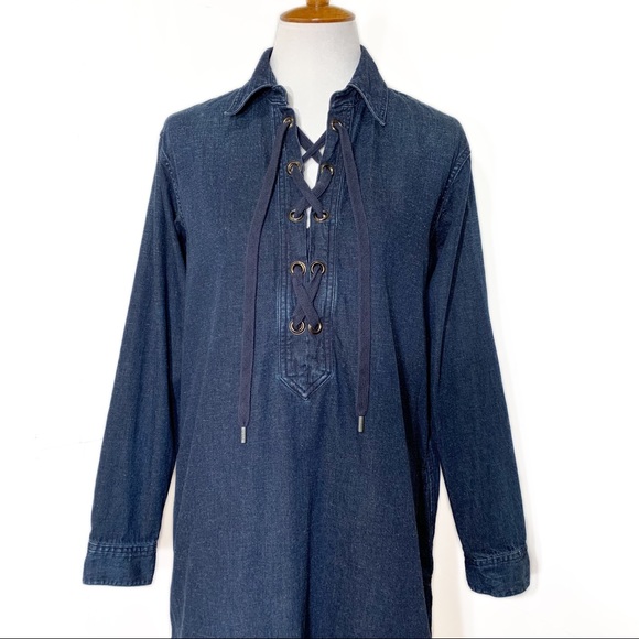 SOLD-Polo Long Sleeve Indigo Denim Pullover ShirtDress - Picture 3 of 10